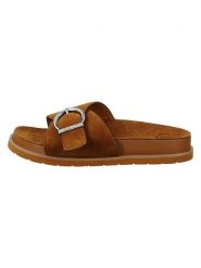 GANT Footwear Skórzane klapki "Mardale" w kolorze jasnobrązowym rozmiar: 40. Brązowe klapki damskie GANT Footwear, bez wzorów, z otwartym noskiem, bez obcasa, bez zapięcia. Za 222.18 zł.
