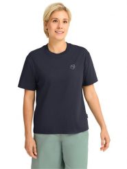 Jack Wolfskin Koszulka w kolorze granatowym rozmiar: XL. Niebieskie bluzki damskie Jack Wolfskin, xl, bez wzorów, z bawełny, bez kołnierzyka, bez ramiączek. Za 129.95 zł.