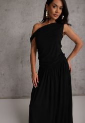 Czarna Koktajlowa Asymetryczna Sukienka Taliowana z Wiskozy na Jedno Ramię Pasacia. Czarne sukienki damskie Renee, bez wzorów, z wiskozy, eleganckie, bez ramiączek. Za 169.99 zł.