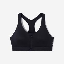 Stanik sportowy Domyos. Czarne koszulki sportowe damskie DOMYOS, m, bez wzorów, z elastanu, bez ramiączek, na fitness i siłownię. Za 119.99 zł.
