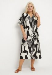 Czarna Sukienka o Pudełkowym Kroju z Dekoltem w Serek w Abstrakcyjny Print Salliven. Czarne sukienki damskie Born2be, bez wzorów, eleganckie, bez ramiączek. Za 89.99 zł.