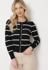 Czarny Kardigan w Paseczki z Eleganckimi Guziczkami Myrth. Czarne kardigany damskie Born2be, m, bez wzorów, z jeansu. Za 139.99 zł.