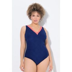 Damski Strój kąpielowy struktura bez miękkich miseczek dekolt w serek. Niebieskie stroje jednoczęściowe Ulla Popken, bez wzorów, z elastanu. Za 244.99 zł.