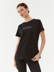 Guess T-Shirt V3BI11 J1314 Czarny Regular Fit. Czarne t-shirty damskie Guess, m, z aplikacjami, z bawełny, bez kołnierzyka. Za 99.99 zł.
