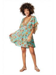 Aller Simplement Sukienka w kolorze turkusowo-pomarańczowym rozmiar: 38/40. Brązowe sukienki damskie Aller Simplement, bez wzorów, klasyczne, bez ramiączek. Za 56.99 zł.