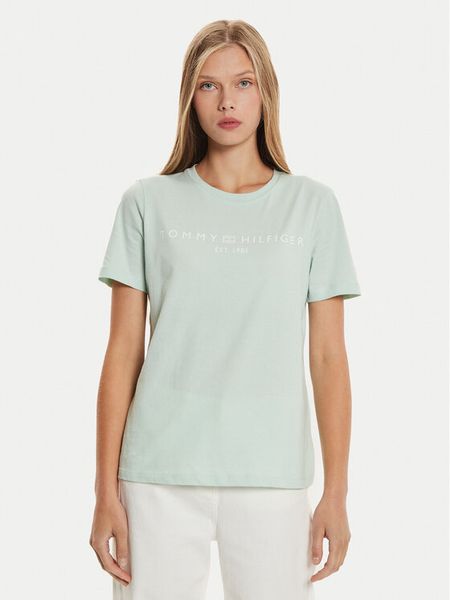 Tommy Hilfiger T-Shirt Logo WW0WW40276 Zielony Regular Fit. Zielone t-shirty damskie Tommy Hilfiger, xxs, bez wzorów, z bawełny, bez kołnierzyka. Za 99.99 zł.
