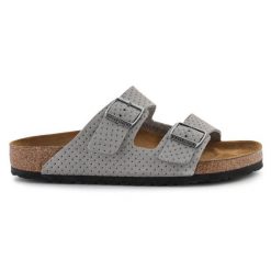 Klapki Birkenstock Arizona Bs W 1027019 szare. Szare klapki damskie bez wzorów, z materiału, bez obcasa, bez zapięcia. Za 692.72 zł.