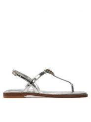 Guess Sandały Rainey FLGRAY LEL21 Srebrny. Szare sandały damskie Guess, z aplikacjami, ze skóry, bez obcasa, na płaskiej podeszwie, bez zapięcia. Za 499.99 zł.