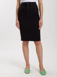 Cross Jeans Spódnica dżinsowa w kolorze czarnym rozmiar: W29. Czarne spódnice damskie Cross Jeans, z aplikacjami, z jeansu, klasyczne, midi. Za 114.17 zł.