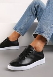Czarne Sznurowane Tenisówki przed Kostkę Ozdobione Perforacją Hlero. Czarne obuwie sportowe damskie Renee, przed kostkę, bez zapięcia, na fitness i siłownię. Za 49.99 zł.