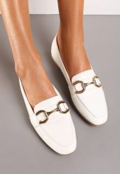 Białe Eleganckie Mokasyny w Stylu Loafersów z Klamerką Tykonia. Białe mokasyny damskie Renee, na lato, bez obcasa. Za 49.99 zł.