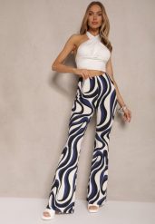Granatowe Spodnie Typu Dzwony z Wiskozą High Waist Melionea. Niebieskie spodnie materiałowe damskie Renee, z aplikacjami, z jeansu. Za 84.99 zł.
