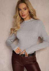 Jasnoszary Casualowy Sweter Półgolf Temitara. Szare swetry klasyczne damskie Renee, m, z jeansu, bez kołnierzyka. Za 49.99 zł.