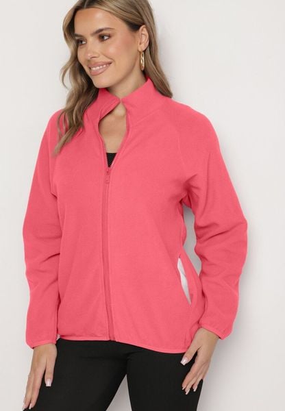 Różowa Bluza na Suwak o Prostym Kroju ze Stójką i Kieszeniami Esamira. Czerwone bluzy damskie Born2be, l, bez wzorów, z jeansu, bez kaptura. Za 44.99 zł.