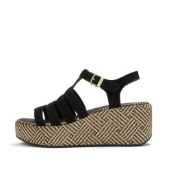Damskie sandały na koturnie FitFlop PlatFForms. Czarne sandały damskie FIT FLOP, bez wzorów, bez obcasa, na koturnie, bez zapięcia. Za 715.50 zł.