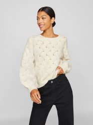 Vila Sweter "Sulfina" w kolorze beżowym rozmiar: S. Brązowe swetry klasyczne damskie Vila, s, bez kołnierzyka. Za 113.99 zł.