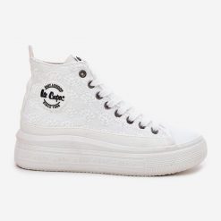 Trampki Damskie Na Platformie Lee Cooper LCW-25-44-3209L Biale białe. Białe trampki damskie bez wzorów, bez zapięcia. Za 187.53 zł.