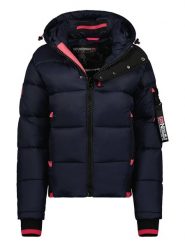 Geographical Norway Kurtka zimowa "Calix" w kolorze granatowo-różowym rozmiar: L. Niebieskie kurtki damskie Geographical Norway, na zimę, l, z aplikacjami, z puchu, bez kaptura. Za 313.32 zł.