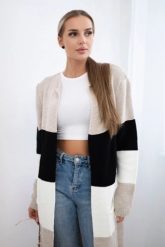 Sweter Kardigan w pasy cappuccino+czarny. Czarne kardigany damskie KESI, l, bez wzorów, z wełny. Za 178.78 zł.