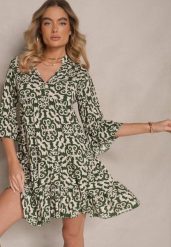 Zielona Sukienka Bawełniana o Rozkloszowanym Kroju w Etniczny Print Zalivine. Zielone sukienki damskie Renee, z aplikacjami, z bawełny, eleganckie, bez ramiączek. W wyprzedaży za 32.99 zł.