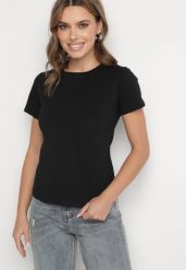 Czarny Klasyczny T-shirt z Bawełny Lorali. Czarne t-shirty damskie Born2be, m, bez wzorów, z bawełny, bez kołnierzyka. Za 29.99 zł.