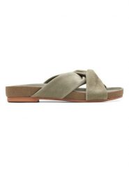 Clarks Skórzane klapki w kolorze zielonym rozmiar: 41,5. Brązowe klapki damskie Clarks, bez wzorów, ze skóry, z otwartym noskiem, bez obcasa, bez zapięcia. Za 207.45 zł.