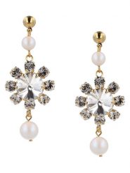 Otazu Pozłacane kolczyki-wkrętki z kryształami Swarovski i perłami rozmiar: onesize. Białe kolczyki damskie Otazu, z kryształem, pozłacane. Za 173.99 zł.