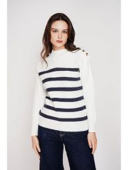 C& Jo Sweter w kolorze biało-granatowym rozmiar: 40. Białe swetry klasyczne damskie C& Jo, ze splotem, bez kołnierzyka. Za 121.99 zł.