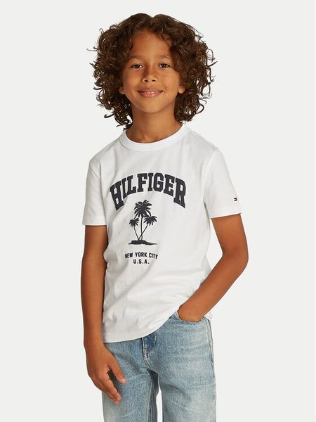 Tommy Hilfiger T-Shirt Palm Print KB0KB09649 D Biały Regular Fit. Białe t-shirty i koszulki chłopięce Tommy Hilfiger, bez wzorów, z bawełny, bez kołnierzyka, bez ramiączek. Za 79.99 zł.