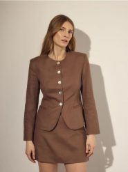 Marynarka z lnem - beżowy. Brązowe marynarki i żakiety damskie Reserved, l, bez wzorów, z tkaniny. Za 179.99 zł.