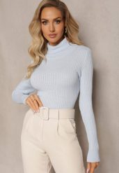Niebieski Klasyczny Golf z Prążkowanego Materiału Belikorre. Niebieskie golfy damskie Renee, m, bez wzorów, z jeansu, bez ramiączek. Za 54.99 zł.