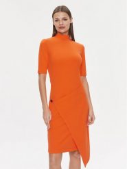 Calvin Klein Sukienka codzienna Stretch Jersey Asymmetric Dress K20K206498 Pomarańczowy Slim Fit. Brązowe sukienki damskie Calvin Klein, bez wzorów, z jersey, bez ramiączek. Za 379.99 zł.