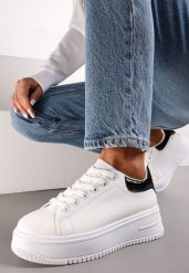 Biało-Czarne Sneakersy na Platformie przed Kostkę Ocania. Białe obuwie sportowe damskie Renee, przed kostkę, bez zapięcia. Za 74.99 zł.