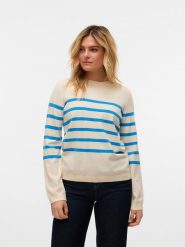 Vero Moda Sweter w kolorze kremowo-błękitnym rozmiar: XS. Brązowe swetry klasyczne damskie Vero Moda, xs, ze splotem, bez kołnierzyka. Za 92.45 zł.