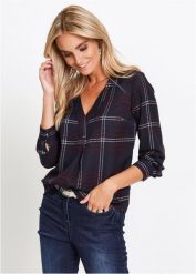 Tunika. Niebieskie tuniki damskie bonprix, bez wzorów, eleganckie, bez kołnierzyka, bez ramiączek. Za 114.99 zł.