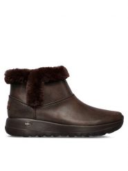 Skechers Botki On-The-Go Joy Endeavor 144013/CHOC Brązowy. Brązowe botki damskie Skechers, z materiału, bez obcasa, na płaskiej podeszwie, bez zapięcia. Za 299.99 zł.