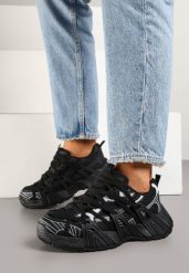Czarne Sneakersy z Geometrycznym Tłoczeniem Pollisse. Czarne obuwie sportowe damskie Born2be, z jeansu, bez zapięcia. Za 109.99 zł.