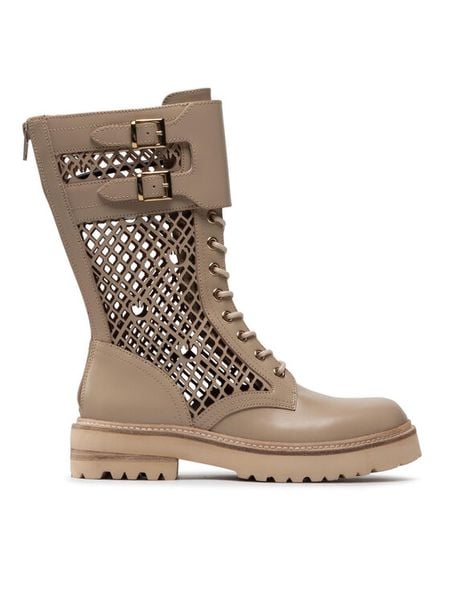 PINKO Trzewiki Noemi Stivale PE 22 BLKS1 1H212D Y87W Beżowy. Brązowe botki damskie Pinko, ze skóry, bez obcasa, na płaskiej podeszwie, bez zapięcia. Za 1,319.00 zł.