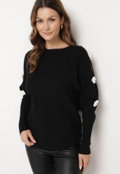 Czarny Sweter z Wiskozą i Wycięciami przy Rękawach Evancia. Czarne swetry klasyczne damskie Born2be, z jeansu, bez kołnierzyka. Za 84.99 zł.