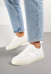 Białe Sneakersy w Stylu Tenisówek z Paskami Eleaniria. Białe obuwie sportowe damskie Renee, z jeansu, bez zapięcia, tenisowe. Za 79.99 zł.