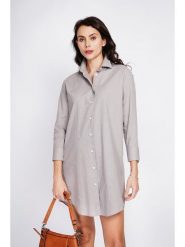 ASSUILI Lniana sukienka w kolorze szarobrązowym rozmiar: 38. Brązowe sukienki damskie Assuili, bez wzorów, ze lnu, bez ramiączek. Za 195.99 zł.