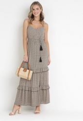 Ciemnozielona Sukienka Darcy. Zielone sukienki damskie Born2be, z aplikacjami, bez ramiączek. Za 169.99 zł.
