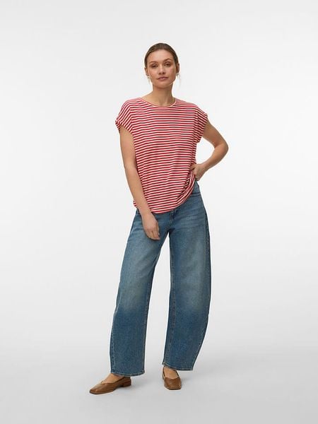 Vero Moda Koszulka w kolorze czerwono-białym rozmiar: L. Czerwone bluzki damskie Vero Moda, l, bez wzorów, bez kołnierzyka, bez ramiączek. Za 72.95 zł.