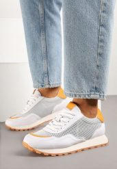 Białe Skórzane Sneakersy z Geometrycznym Wzorem Rivoiti. Białe obuwie sportowe damskie Born2be, z jeansu, bez zapięcia. Za 179.99 zł.