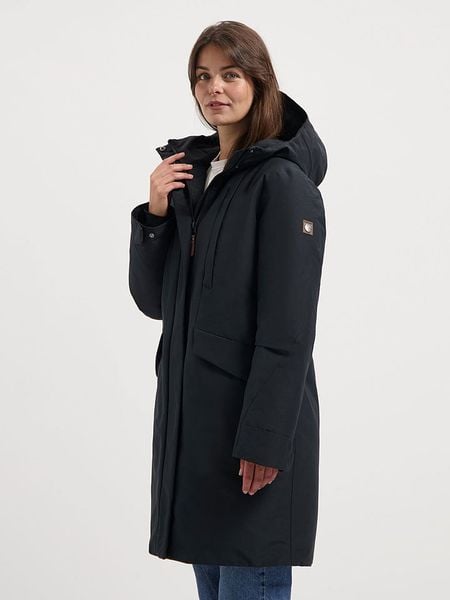 TRAVELIN' Płaszcz zimowy w kolorze antracytowo-czarnym rozmiar: S. Czarne płaszcze damskie Travelin', na zimę, s, bez wzorów, z puchu, bez kaptura. Za 583.45 zł.