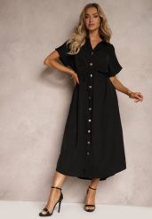 Czarna Sukienka Koszulowa z Materiałowym Paskiem Zapinana na Guziki Quintia. Czarne sukienki damskie Renee, bez wzorów, z materiału, eleganckie, bez ramiączek. Za 129.99 zł.