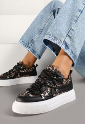 Czarno-Białe Sneakersy z Panterkowym Wzorem Calidi. Czarne obuwie sportowe damskie Born2be, z jeansu, bez zapięcia. Za 109.99 zł.