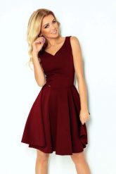 Bordowa Sukienka Elegancka Rozkloszowana na Szerokich Ramiączkach. Czerwone sukienki damskie NUMOCO, bez wzorów, z elastanu, eleganckie, bez ramiączek. Za 254.90 zł.