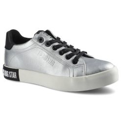 Srebrne Trampki Big Star Damskie Modne Buty. Szare trampki damskie Big Star, bez wzorów, ze skóry ekologicznej, bez zapięcia. Za 99.00 zł.