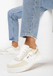Beżowe Sneakersy na Grubej Podeszwie z Ozdobnymi Wstawkami i Sercem Wellesa. Brązowe obuwie sportowe damskie Born2be, bez zapięcia. Za 109.99 zł.